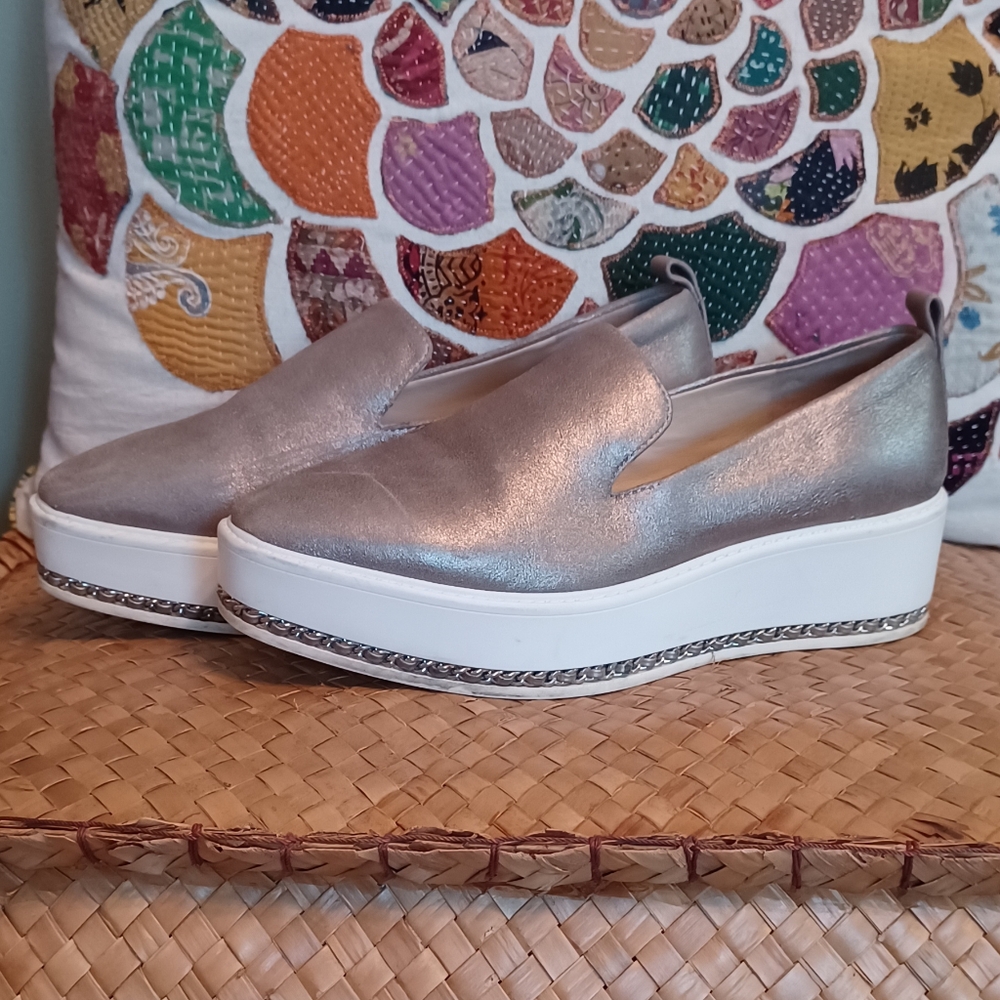 Karl Lagerfeld Metallic Silver Slip-On Platform Sneakers